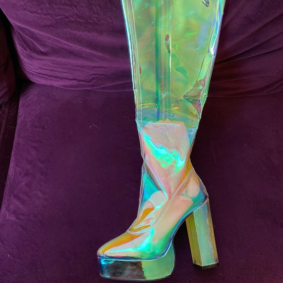 Shoes Knee High See Thru Metallic Boots Poshmark
